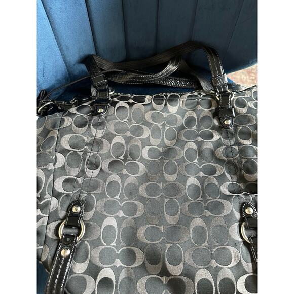 Coach Shoulder Bag Purse Tri Color Signature Alexandra Satchel Black Grey - Picture 2 of 16